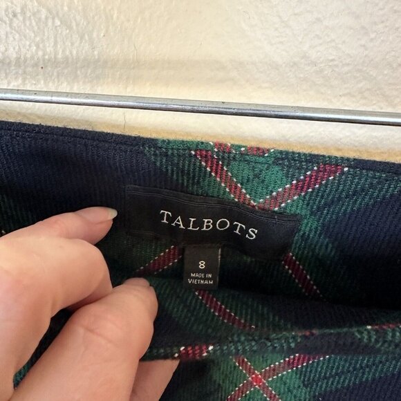 Talbots Mini Skirt Wool Blend Plaid Blue Red Size 8 Petite Work Office Fall - Picture 2 of 6